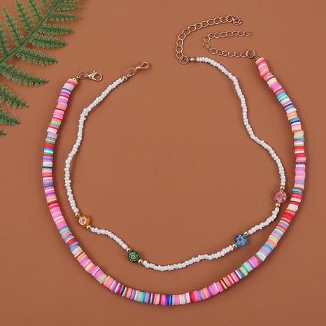 creative hand-beaded weaving soft pottery glass bead multi-layer necklace's discount tags