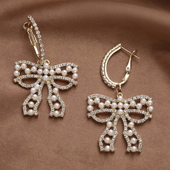 fashion set rhinestone pearl bow sweet elegant alloy earrings female