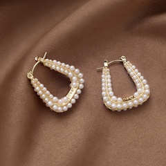 Fashion geometric U-shaped pearl ear buckle simple alloy earrings wholesale