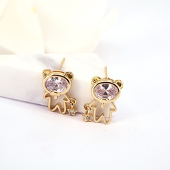 Cute shiny zircon bear female new copper earrings
