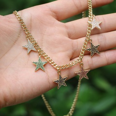 Colorful zircon star tassel pendent copper inlaid zircon necklace female