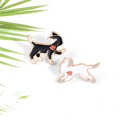 cartoon cute black and white cat contrast color alloy brooch