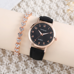 casual black strap round dial quartz watch bracelet