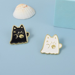 cartoon creative cute black and white cat alloy paint brooch