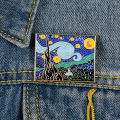 creative artoon Van Gogh illustration night sky alloy brooch