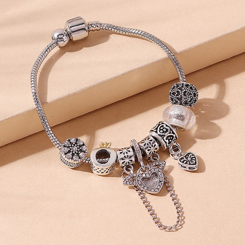 fashion hollow crown heart wings chain alloy bracelet