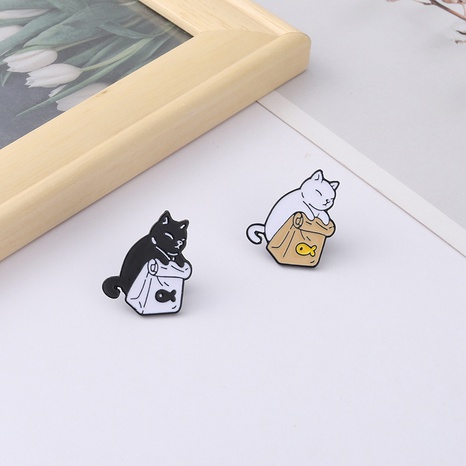 cartoon cute white cat black cat backpack alloy brooch's discount tags