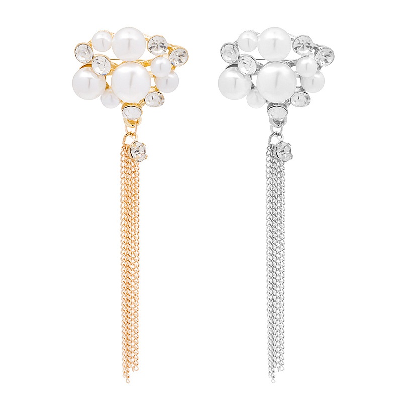 fashion retro diamondstudded pearl flower tassel alloy brooch