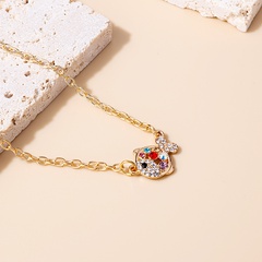 Bunte, mit Diamanten besetzte Retro-Halskette mit Fisch- und Entenanhänger
