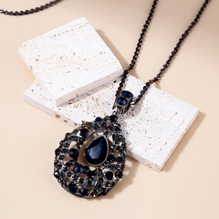 Fashion retro dark water drop pendant alloy diamond necklace