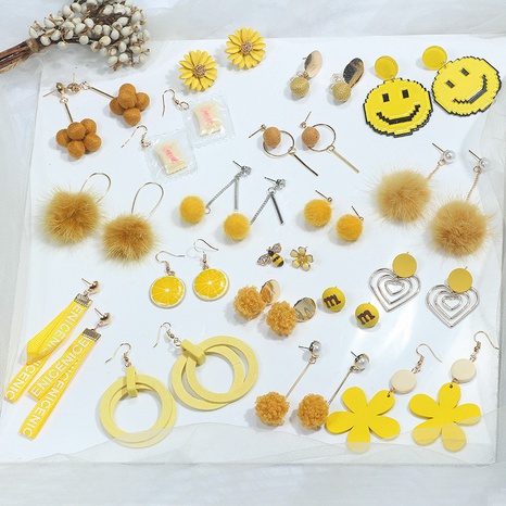 vitality bright yellow fashion wool ball fabric long earrings's discount tags