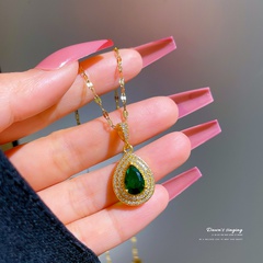 Titanium steel micro-set real gold full diamond emerald pendent necklace