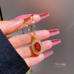 Collier pour femme avec pendentif rubis en or véritable micro-serti en acier au titane et diamants