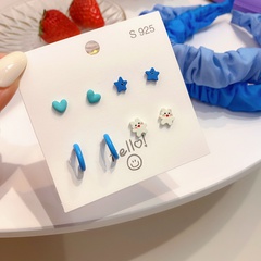 Fashion three-piece candy-colored bear flower alloy earrings