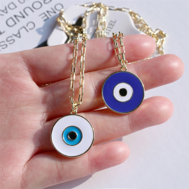 New Round Copper Gold Plated Devils Eye Oil Drop Pendant Necklace