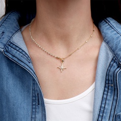 nouveau collier de perles de pierre semi-précieuse de perles de coquille d'étoile à huit branches de zircon incrusté de cuivre