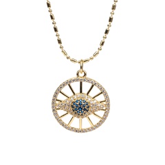 Collier de chaîne de perles rondes en cuivre plaqué or avec diamant turc et œil de diable femme