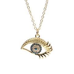 New Devil's Eye Diamond Blue Eyelash Pendant Copper Gold Plated Necklace