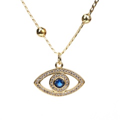 simple diamond-encrusted devil's eye copper gold-plated bead necklace wholesale