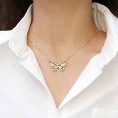 fashion micro-encrusted zircon butterfly copper plated real gold necklace wholesale