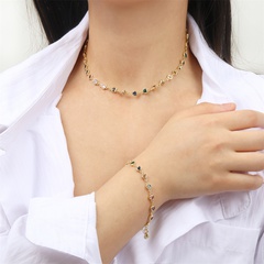 new color heart shaped zircon short necklace row drill adjustable copper bracelet