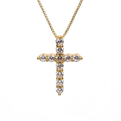 hip-hop croix diamant pendentif plaqué or cuivre clavicule chaîne collier femme's discount tags
