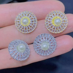 Korean new trim pearl earrings retro copper zircon earrings