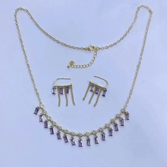 Korean new copper inlaid color zircon tassel earrings pendant necklace set