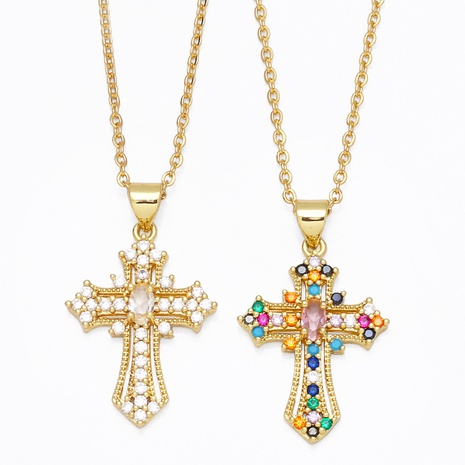 nouveau collier pendentif croix zircon couleur micro-set en cuivre en gros's discount tags