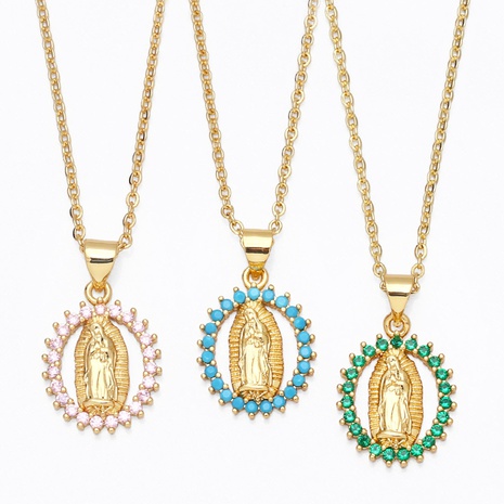 Collier pendentif Vierge Marie en zircon incrusté de cuivre à la mode femme's discount tags