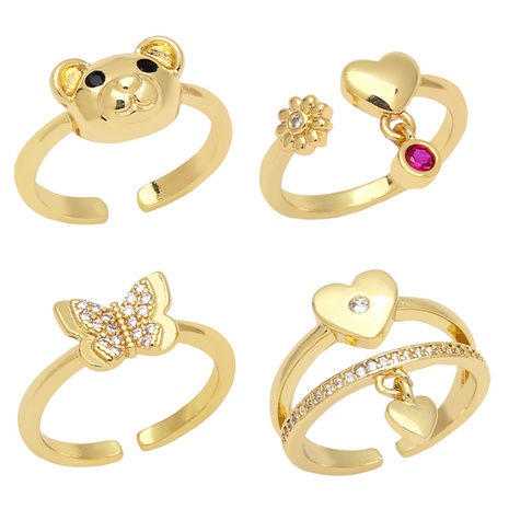 simple bear heart ring cute diamond-studded butterfly copper ring's discount tags