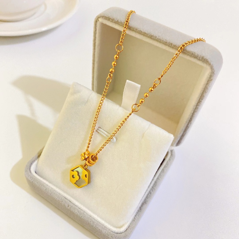 Modische einfache Halskette aus Titanstahl mit 18 Karat vergoldeter BlumenperlmuttIntarsienkette