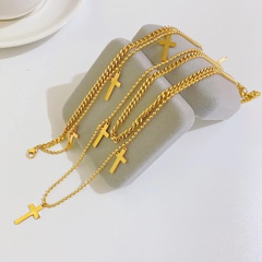 mode nouveau bracelet en acier titane collier ensemble pendentif plaqué or 18 carats double couche