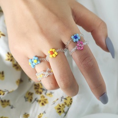 Juego de anillos de flores de cuentas tejidas a mano simples y lindas de estilo coreano