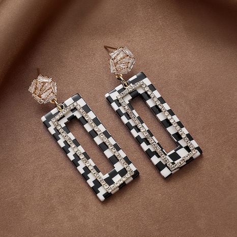 noir blanc damier acrylique strass mode simple géométrique alliage boucles d'oreilles femme's discount tags