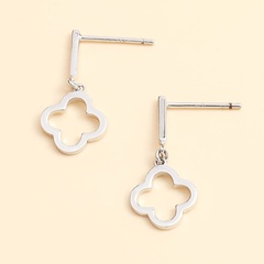 Simple Hollow Four Clover Pendent 925 Silver Earrings