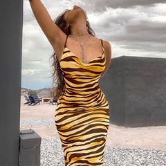 Summer New Fashion Zebra Print Sexy Slim Sling Dress