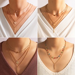 mehrschichtige Halskette mit Mode-Disc-Farbdiamanten