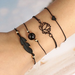 new black heart hollow lotus ball leaf bracelet four-piece set
