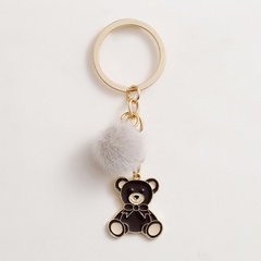 Cute cartoon plush ball alloy dripping oil bear keychain two-color key pendant