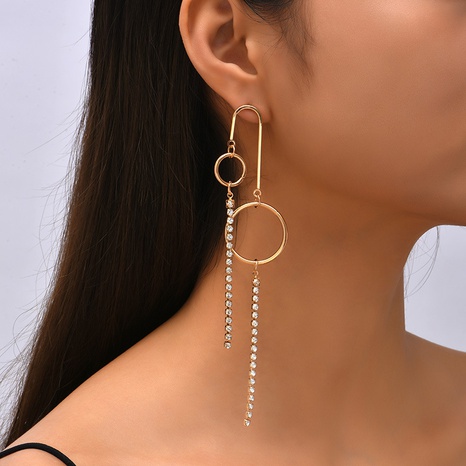 fashion long tassel alloy geometric rhinestone earrings female's discount tags