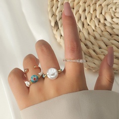 Korean simple bohemian handmade glass beads pearl ring female