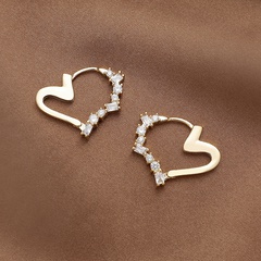 Fashion real gold electroplated zircon heart hoop earrings wholesale