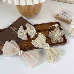 Bow knot flower hairpin female pearl mesh bangs clip