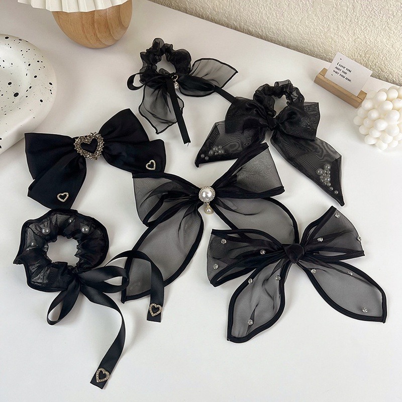 Organza bow black mesh spring clip fashion hair accessories