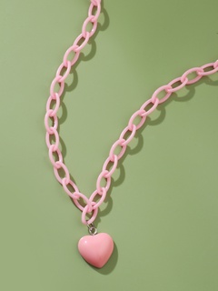 collier pendentif en forme de coeur rose dessin animé mignon