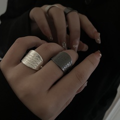 punk matte texture elements retro simple black and white alloy rings