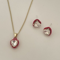 Fashion Rhinestone Heart-shaped Necklace Retro Square Alloy Earrings
