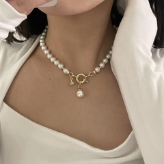 fashion pearl necklace retro simple alloy collarbone chain
