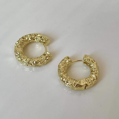 Retro geometric embossed carved gold and silver hoop earrings women